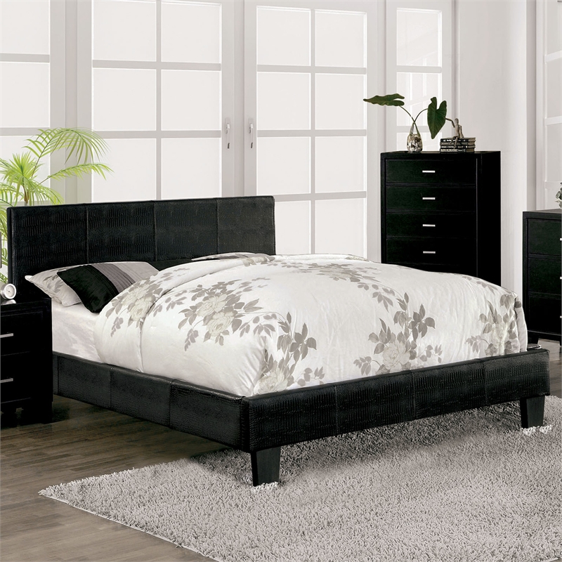 Furniture of America Nicole Faux Leather Queen Platform Bed in Black