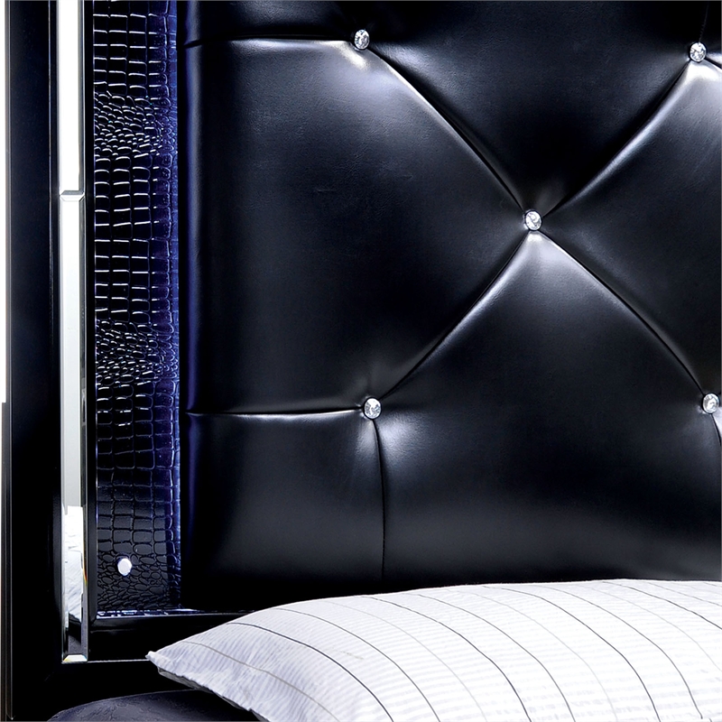 Furniture of America Rachel Faux Leather California King LED Panel Bed in Black