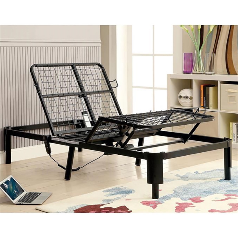 Furniture of America Hagemen Metal Adjustable Twin/Full Bed Frame in Black
