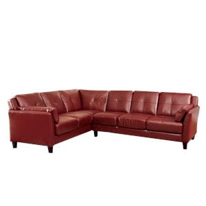 Furniture of America Billie Faux Leather Tufted Sectional in Red