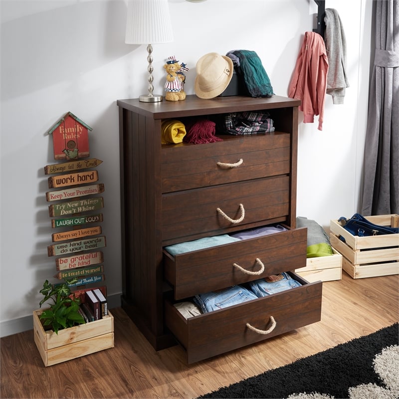 Furniture of America Kelsey Wood 4-Drawer Chest in Vintage Walnut
