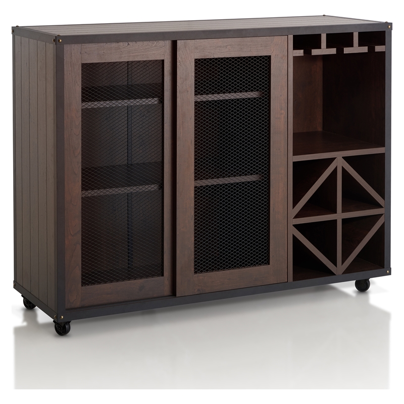 Furniture of America Alan Wood Multi-Storage Buffet with Casters in Walnut