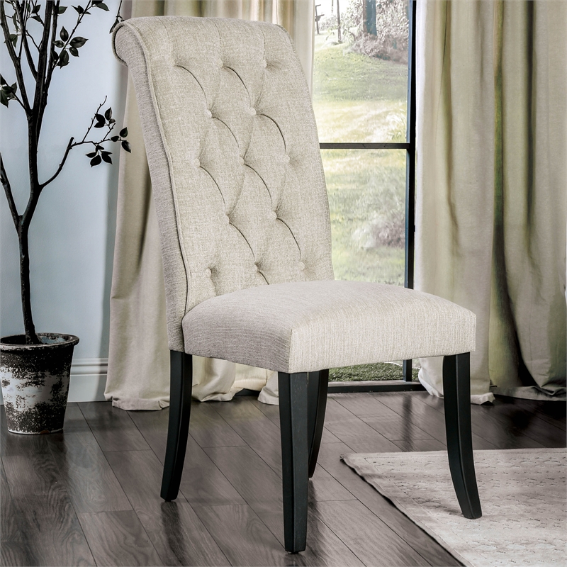 Furniture of America Landon Fabric Side Chair in Ivory and Black (Set of 2)