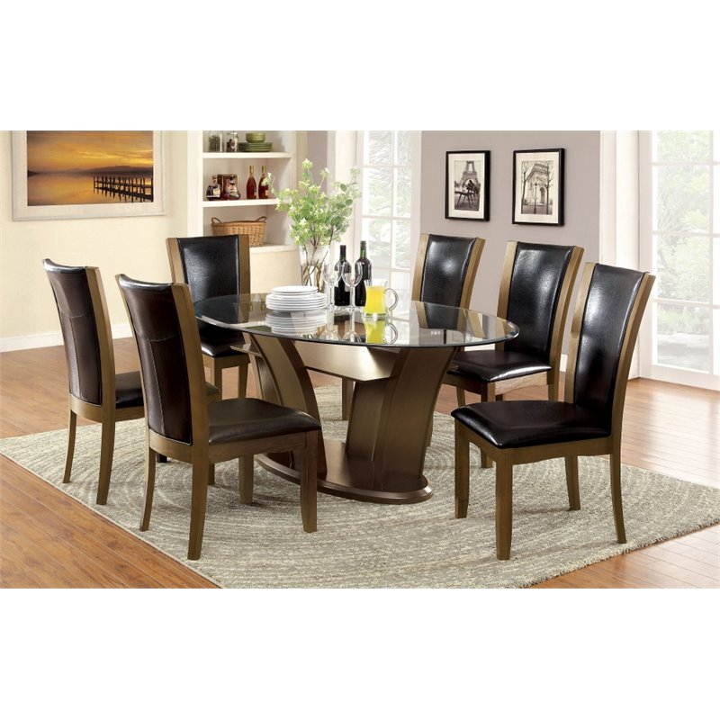 Furniture of America Waverly 7-Piece Wood Oval Dining Set in Brown Cherry