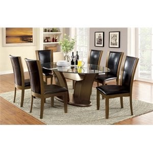 Furniture of America Waverly 7-Piece Wood Oval Dining Set in Brown Cherry