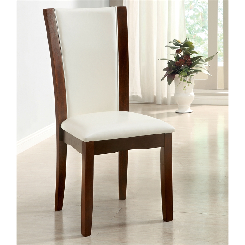 Furniture of America Waverly Faux Leather Side Chair in White (Set of 2)