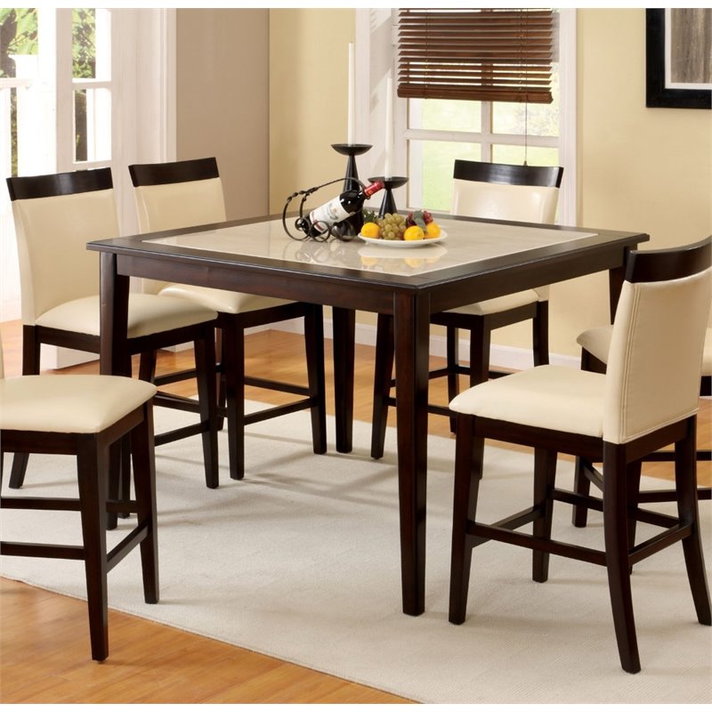 Furniture of America Weese Wood Square Counter Height Table in Dark Walnut