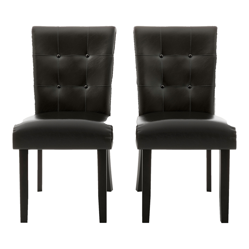 Furniture of America Peeves Faux Leather Dining Chair in Espresso (Set of 2)