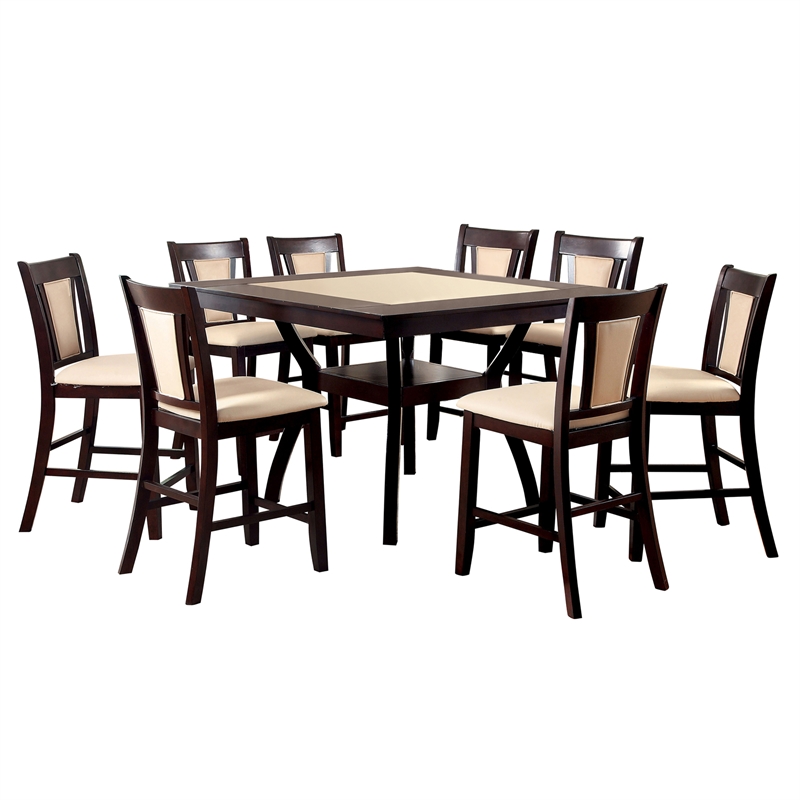 Furniture of America Arena 9-Piece Wood Counter Height Dining Set in Dark Cherry