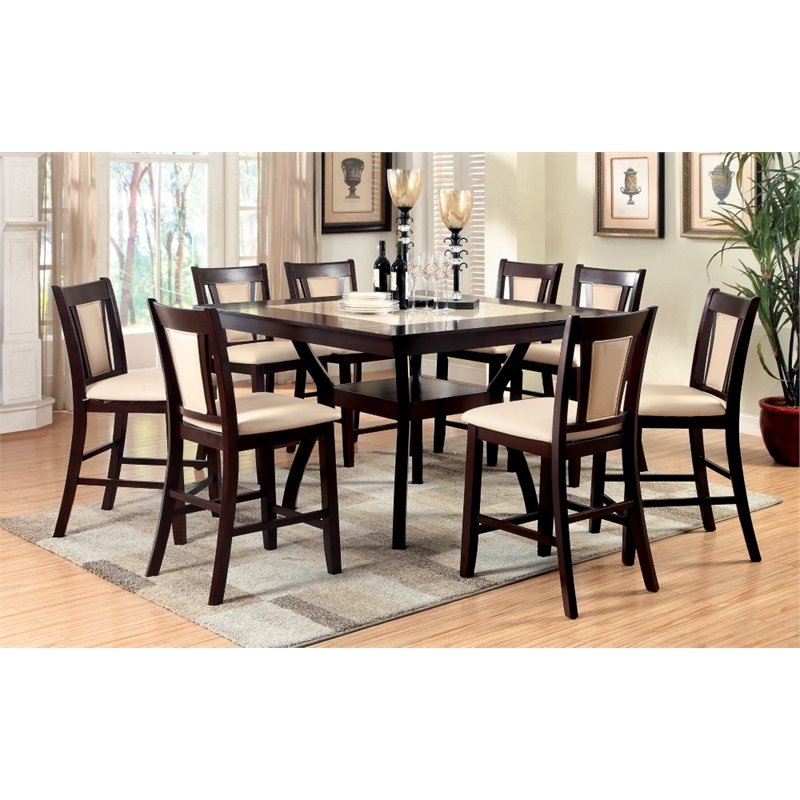 Furniture of America Arena 9-Piece Wood Counter Height Dining Set in Dark Cherry