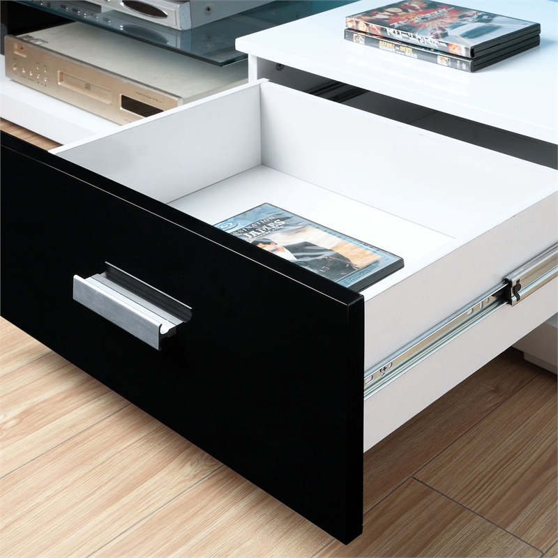 Furniture of America Seline Contemporary Glass Top TV Stand in White and Black