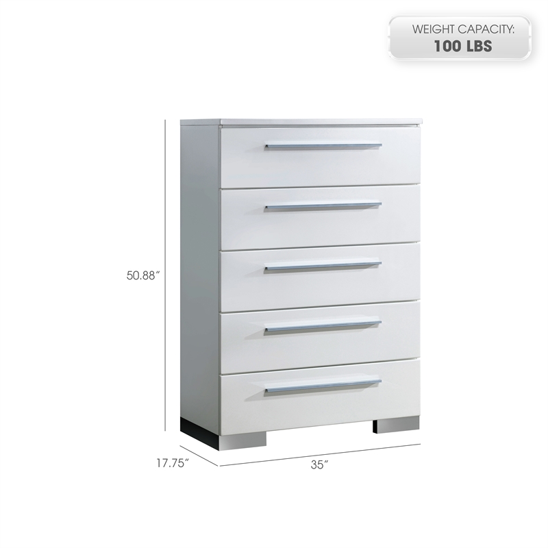 Furniture of America Rayland Contemporary Wood 5-Drawer Chest in Glossy White