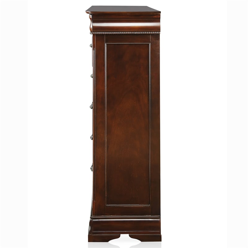 Furniture of America Ruben Traditional Solid Wood 5-Drawer Chest in Cherry