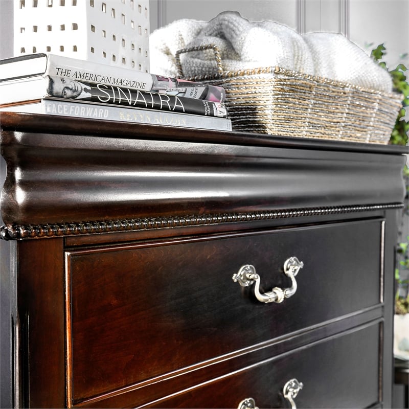 Furniture of America Ruben Traditional Solid Wood 5-Drawer Chest in Cherry