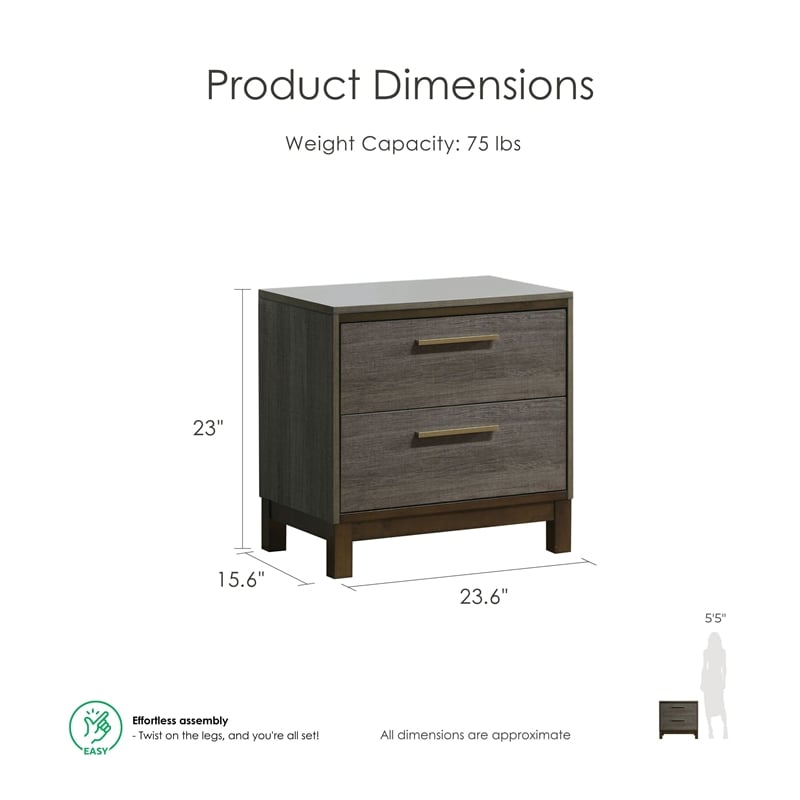Furniture of America Charlsie Solid Wood 2-Drawer Nightstand in Antique Gray