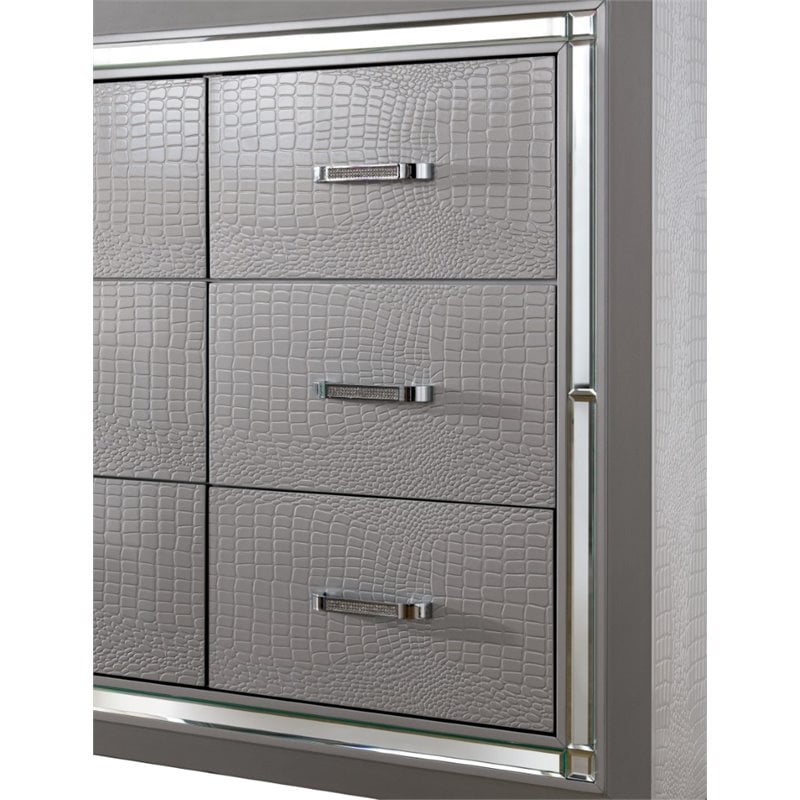 Furniture of America Rachel Wood 9-Drawer LED Dresser and Mirror in Silver