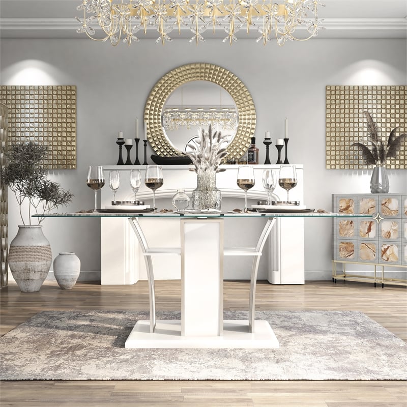 Furniture of America Valery Contemporary Glass Top Dining Table in White