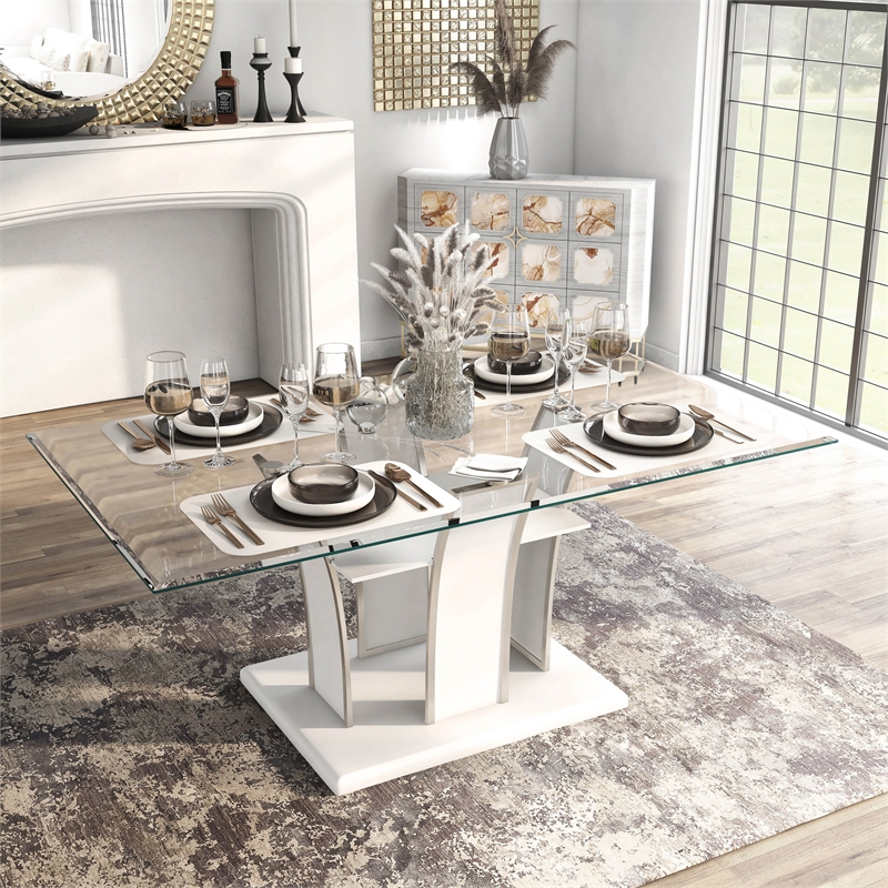 Furniture of America Valery Contemporary Glass Top Dining Table in White