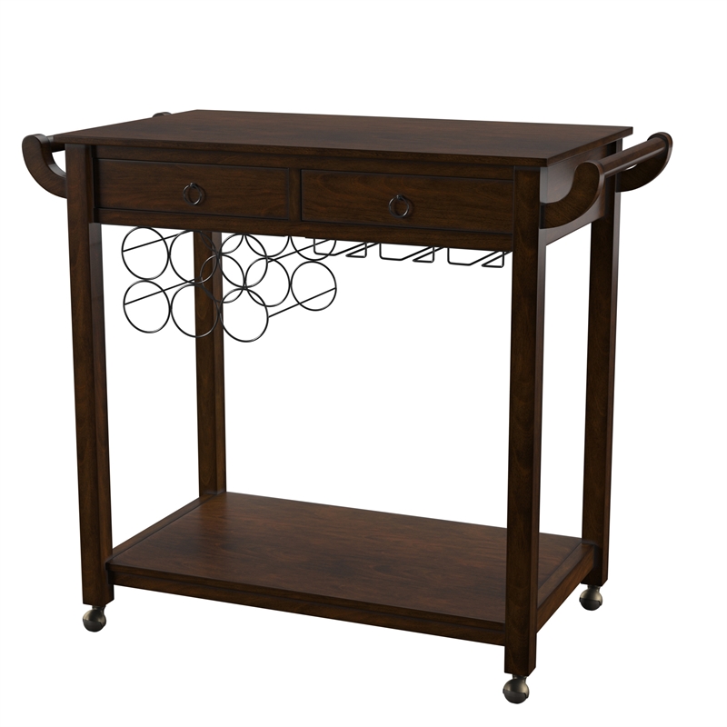 Furniture of America Reeve Wood Portable Kitchen Cart in Dark Walnut
