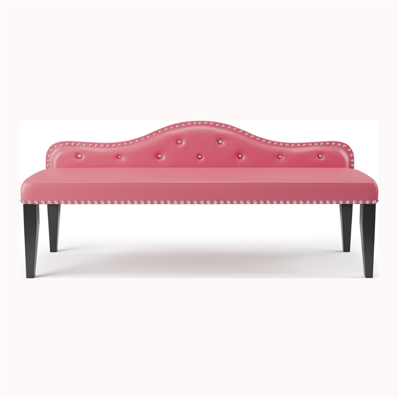 Furniture of America Dubose Contemporary Faux Leather Tufted Bench in Pink