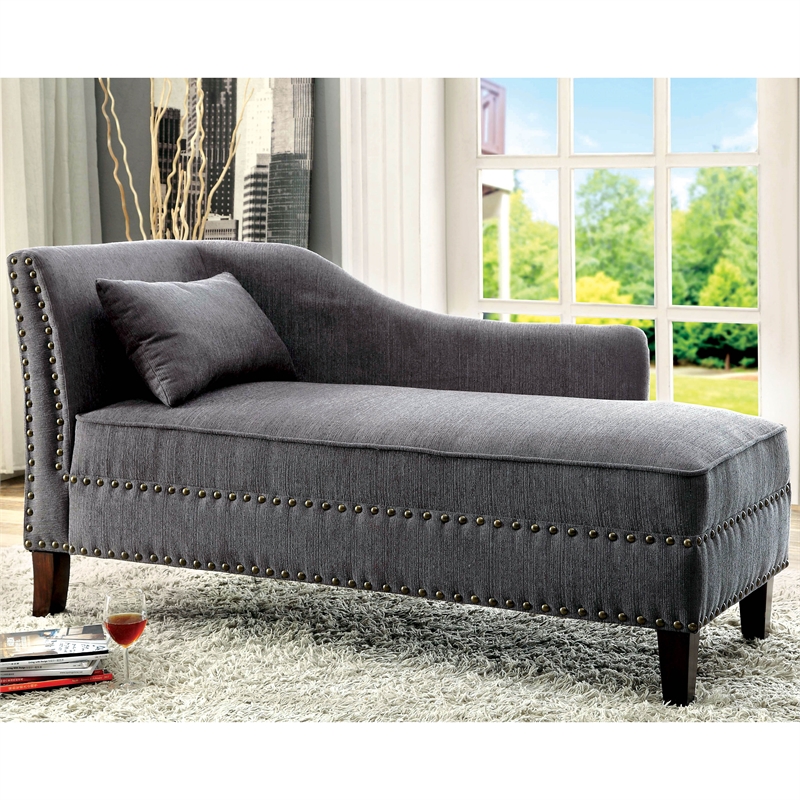 Furniture of America Jazlyn Contemporary Fabric Nailhead Chaise Lounge in Gray