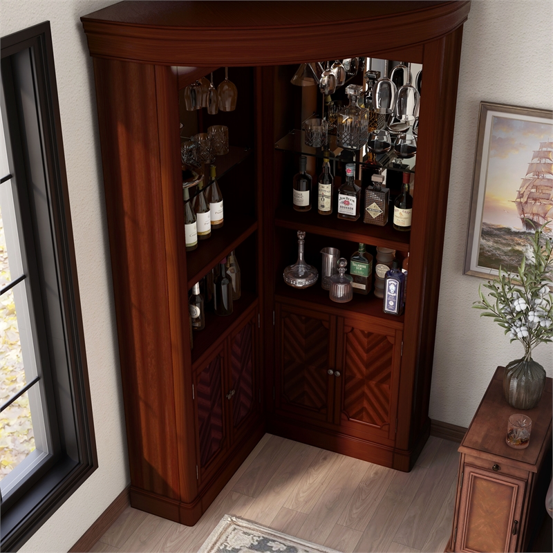 Furniture of America Myron Traditional Wood Corner Home Bar in Dark Cherry