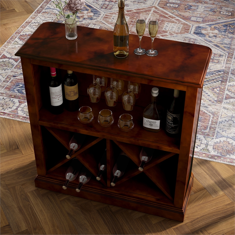 Furniture of America Myron Wood Multi-Storage Wine Rack in Dark Cherry
