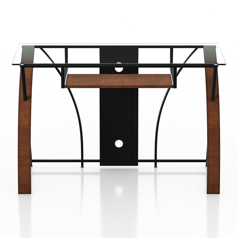 Furniture of America Kyran Contemporary Glass Top Computer Desk in Oak and Black