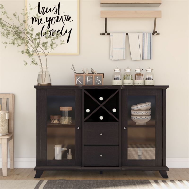 Furniture of America Anglex Wood Buffet with Wine Rack in Cappuccino