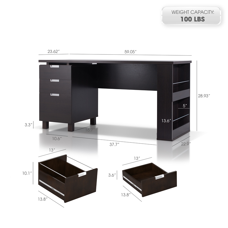 Furniture of America Nickolas Modern Wood 3-Drawer Office Desk in Espresso