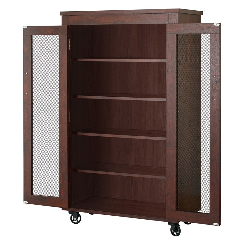 Furniture of America Alesia Wood Shoe Cabinet with Casters in Vintage Walnut