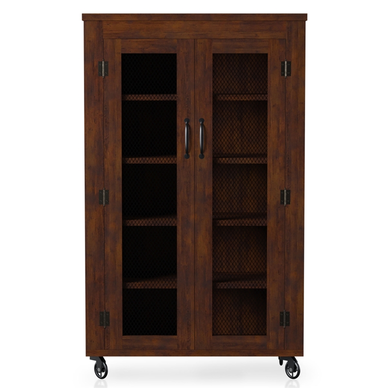 Furniture of America Alesia Wood Shoe Cabinet with Casters in Vintage Walnut
