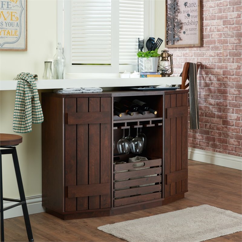 Furniture of America Layfield Wood Multi-Storage Buffet in Vintage Walnut