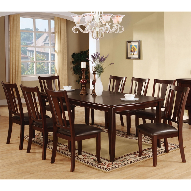 Furniture of America Ellenwood Wood 9-Piece Dining Table Set in Espresso