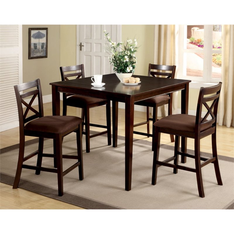 Furniture of America Dien Wood 5-Piece Counter Height Dining Set in Espresso