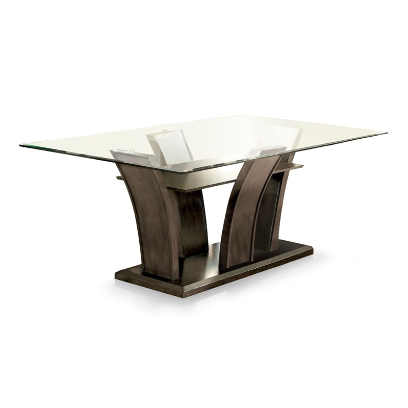 Furniture of America Waverly Glass Top Rectangle Dining Table in Brown Cherry