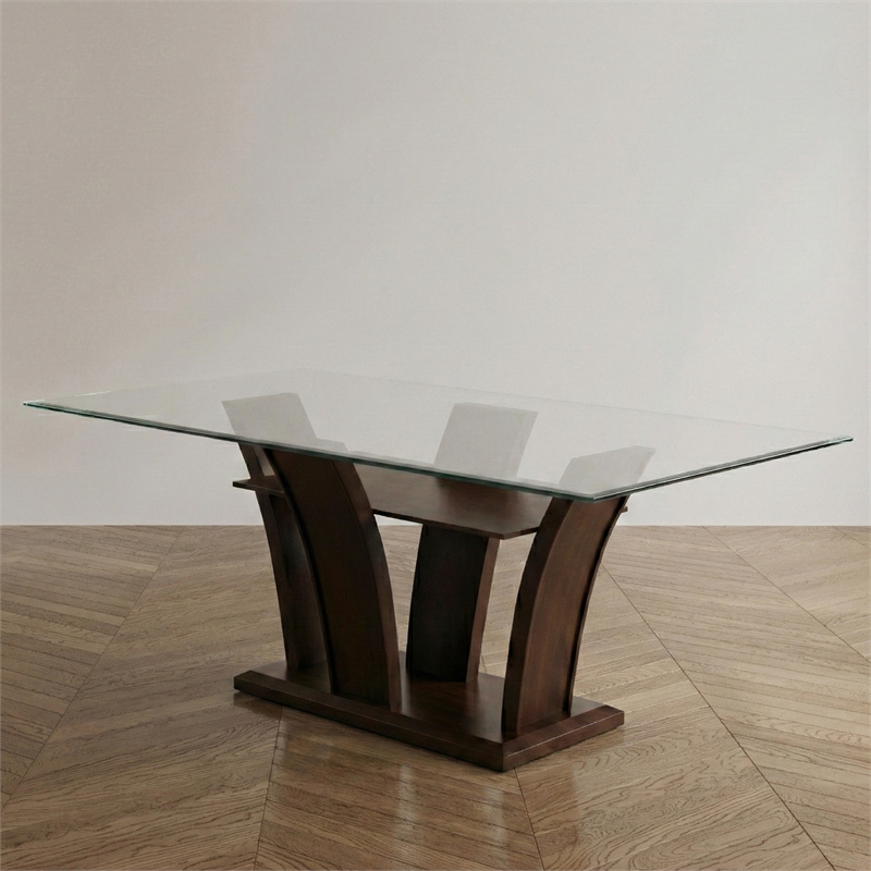 Furniture of America Waverly Glass Top Rectangle Dining Table in Brown Cherry