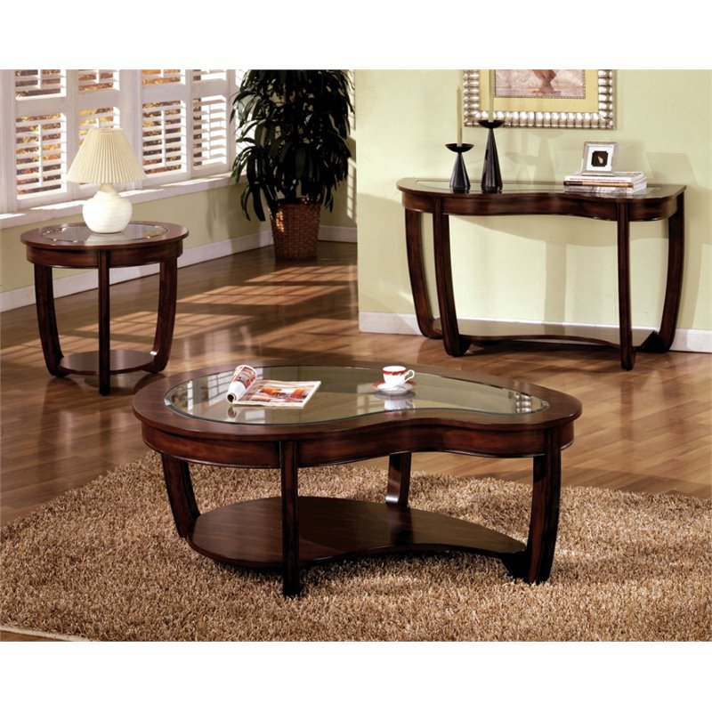 Furniture of America Tunton Solid Wood 3-Piece Coffee Table Set in Dark Cherry