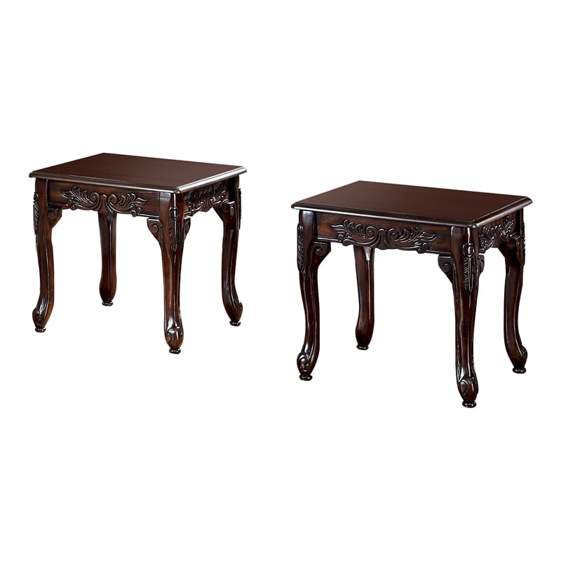 Furniture of America Alice Solid Wood 4-Piece Coffee Table Set in Dark Cherry
