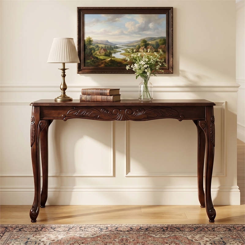 Furniture of America Alice Traditional Solid Wood Console Table in Dark Cherry