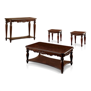 Furniture of America Garner Traditional Wood 4-Piece Coffee Table Set in Cherry