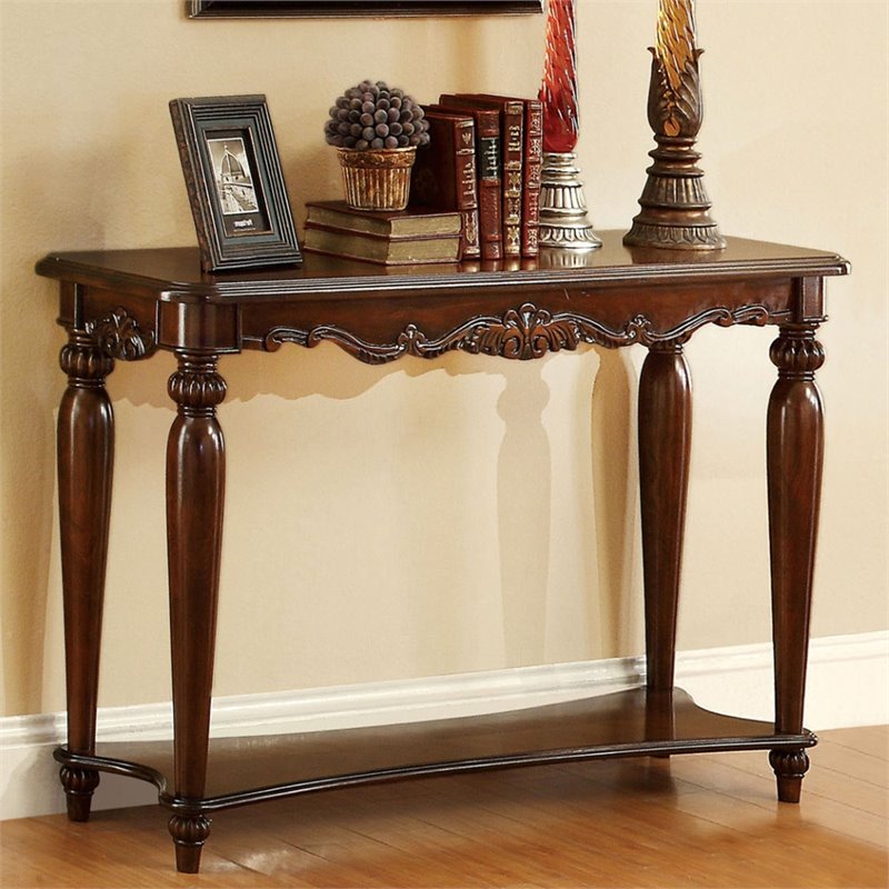 Furniture of America Garner Traditional Wood 1-Shelf Console Table in Cherry