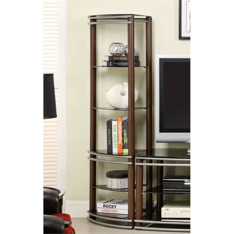 Furniture of America Abello Contemporary Metal 5-Shelf Curio Cabinet in Brown