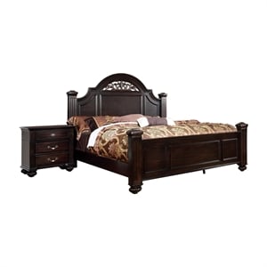 FOA Damos 2pc Dark Walnut Solid Wood Bedroom Set - King + Nightstand