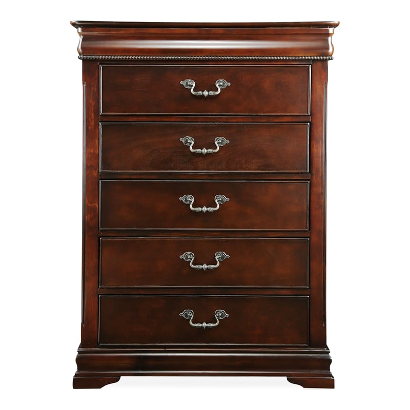 FOA Ruben 3pc Cherry Wood Panel Bedroom Set - Queen + Nightstand + Chest