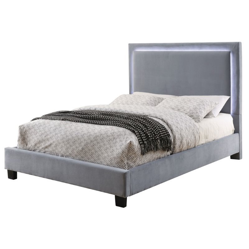 Furniture of America Luna Fabric King Bed with LED Lights in Gray