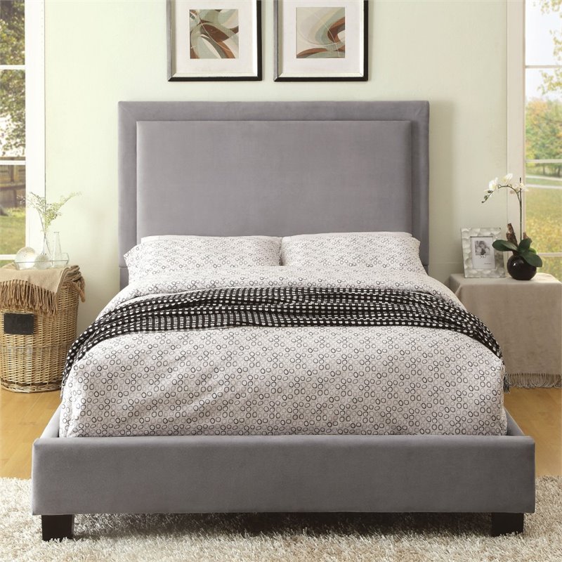 Furniture of America Luna Fabric King Bed with LED Lights in Gray