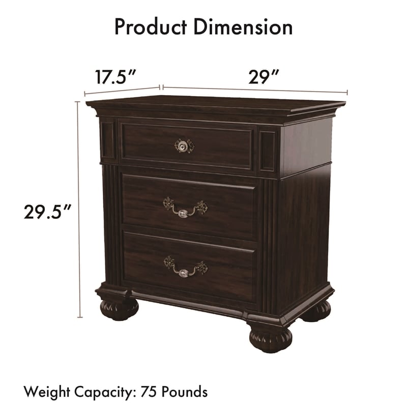 FOA Damos 4pc Dark Walnut Wood Bedroom Set - King+Nightstand+Dresser+Mirror