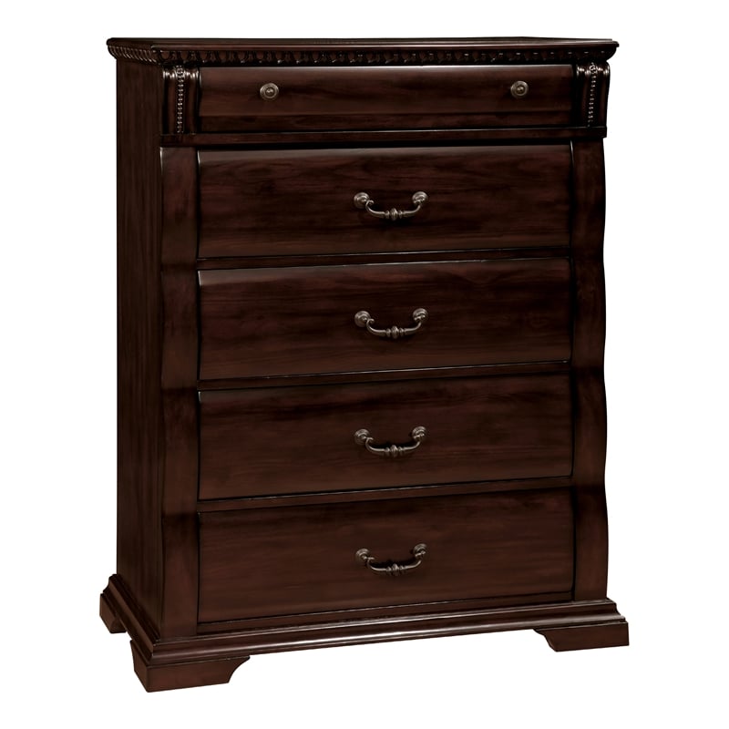 FOA Oulette 3pc Cherry Solid Wood Bedroom Set - Cal King + Nightstand + Chest