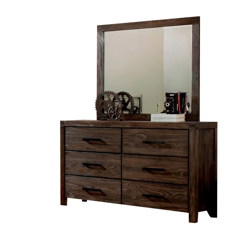 Furniture of America Krentin Rustic Wood 6-Drawer Dresser and Mirror in Brown